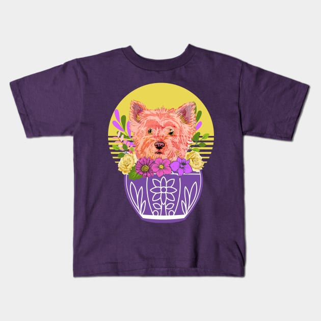 Cairn Terrier with Flowers Kids T-Shirt by Gina's Pet Store